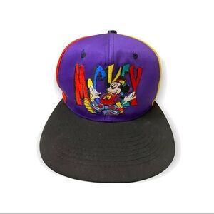 Vintage 90's Mickey Mouse Unlimited Snap Back Hat Multicolor Pinwheel Di…